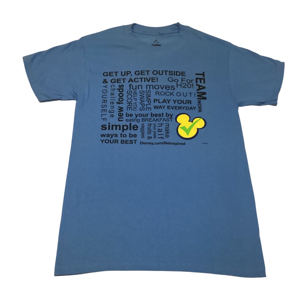 Disney Be Inspired Mickey Mouse Blue Graphic T-Shirt Kids Small Hanes Cotton